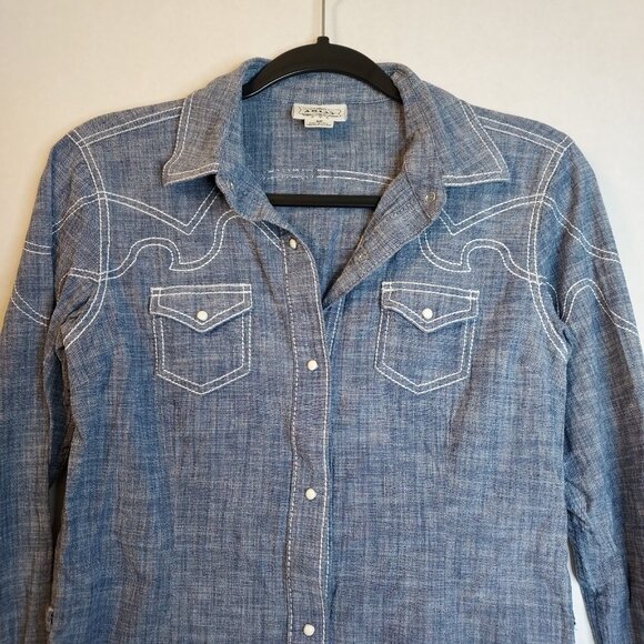 Ariat Long Sleeve Tunic Dress Women's Sm Blue Chambray Western Yoke Pearl Snap - Picture 3 of 14